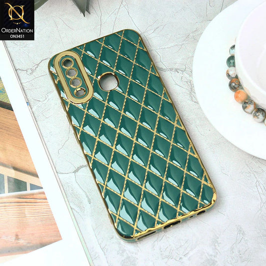 Vivo Y15 Cover - Green - Soft TPU Shiny Electroplated Golden Lines Camera Protection Case