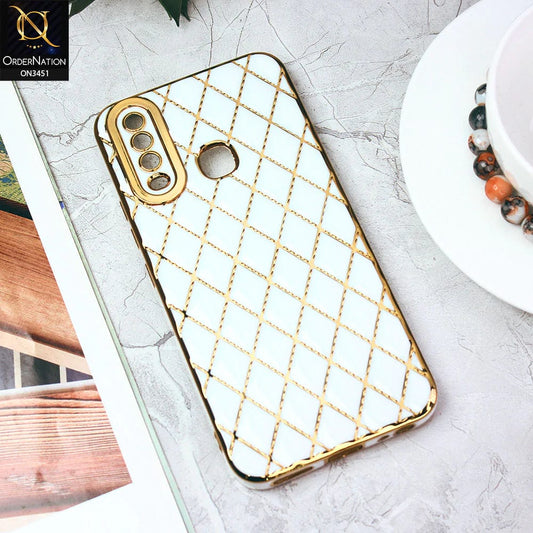 Vivo Y15 Cover - White - Soft TPU Shiny Electroplated Golden Lines Camera Protection Case