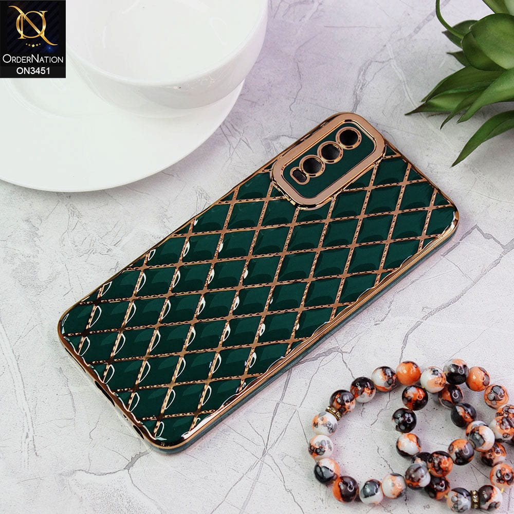 Vivo Y11s Cover - Green - Soft TPU Shiny Electroplated Golden Lines Camera Protection Case