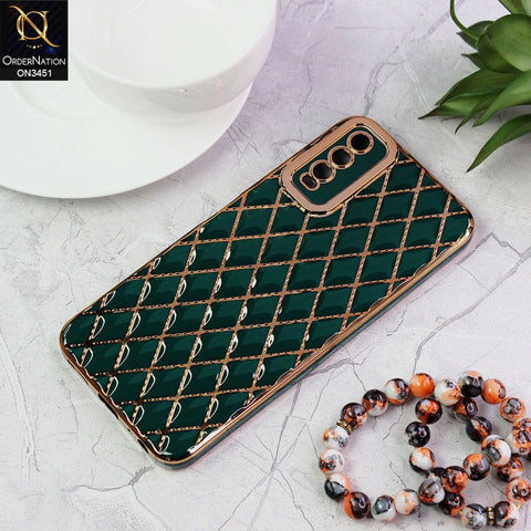 Vivo Y20A Cover - Green - Soft TPU Shiny Electroplated Golden Lines Camera Protection Case
