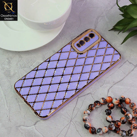 Vivo Y20A Cover - Purple - Soft TPU Shiny Electroplated Golden Lines Camera Protection Case