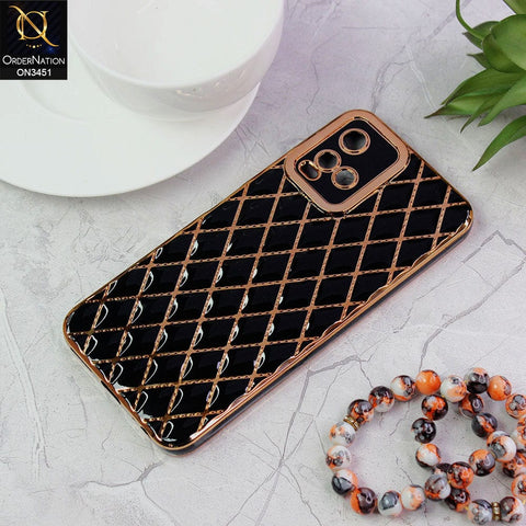 Vivo Y21a Cover - Black - Soft TPU Shiny Electroplated Golden Lines Camera Protection Case