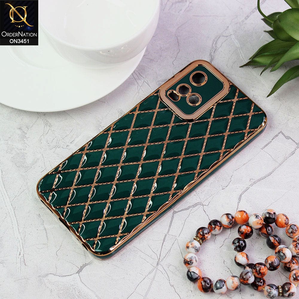 Vivo Y33s Cover - Green - Soft TPU Shiny Electroplated Golden Lines Camera Protection Case