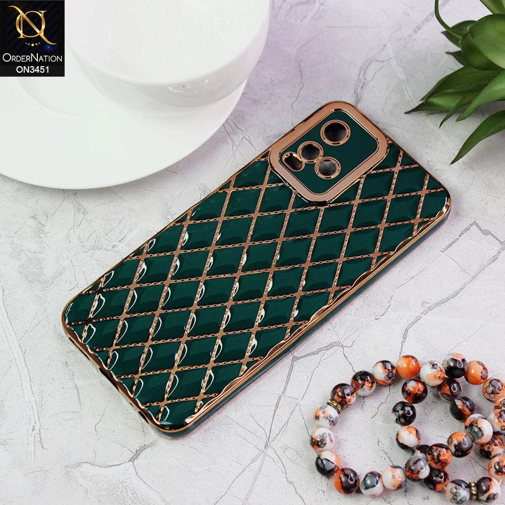 Vivo Y12s Cover - Green - Soft TPU Shiny Electroplated Golden Lines Camera Protection Case