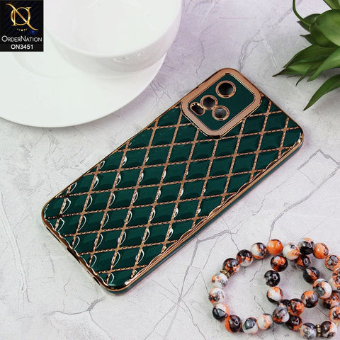 Vivo Y21 Cover - Green - Soft TPU Shiny Electroplated Golden Lines Camera Protection Case