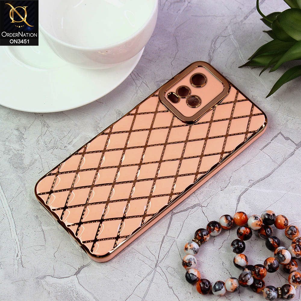 Vivo Y21 Cover - Pink - Soft TPU Shiny Electroplated Golden Lines Camera Protection Case