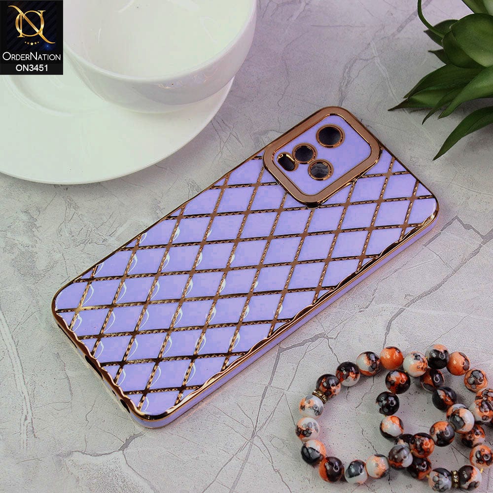 Vivo Y33t Cover - Purple - Soft TPU Shiny Electroplated Golden Lines Camera Protection Case