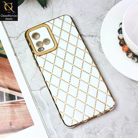 Vivo Y21t Cover - White - Soft TPU Shiny Electroplated Golden Lines Camera Protection Case
