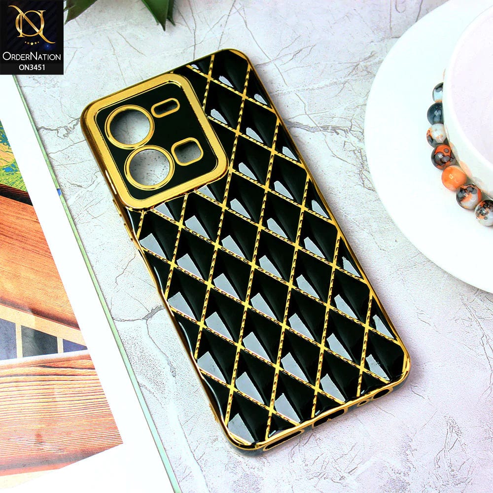 Vivo Y35 4G Cover - Black - Soft TPU Shiny Electroplated Golden Lines Camera Protection Case
