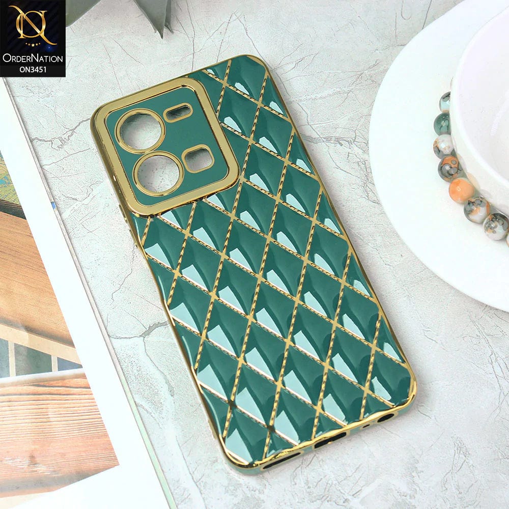 Vivo Y35 4G Cover - Green - Soft TPU Shiny Electroplated Golden Lines Camera Protection Case