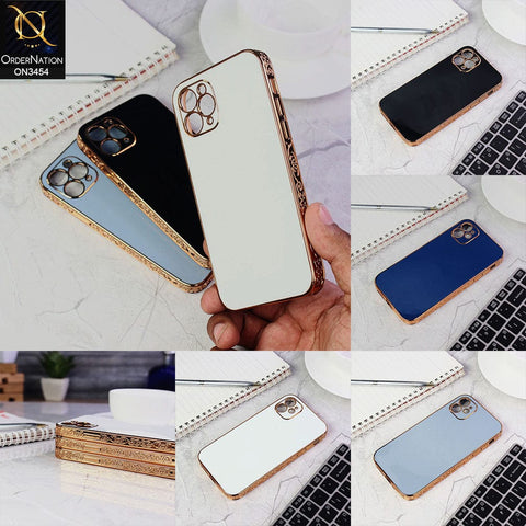 iPhone 11 Cover - Sierra Blue - Shiny Look Gold Electroplated Borders Soft Silicone Camera Protection Case