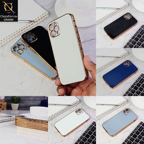 iPhone 11 Pro Cover - Dark Blue - Shiny Look Gold Electroplated Borders Soft Silicone Camera Protection Case