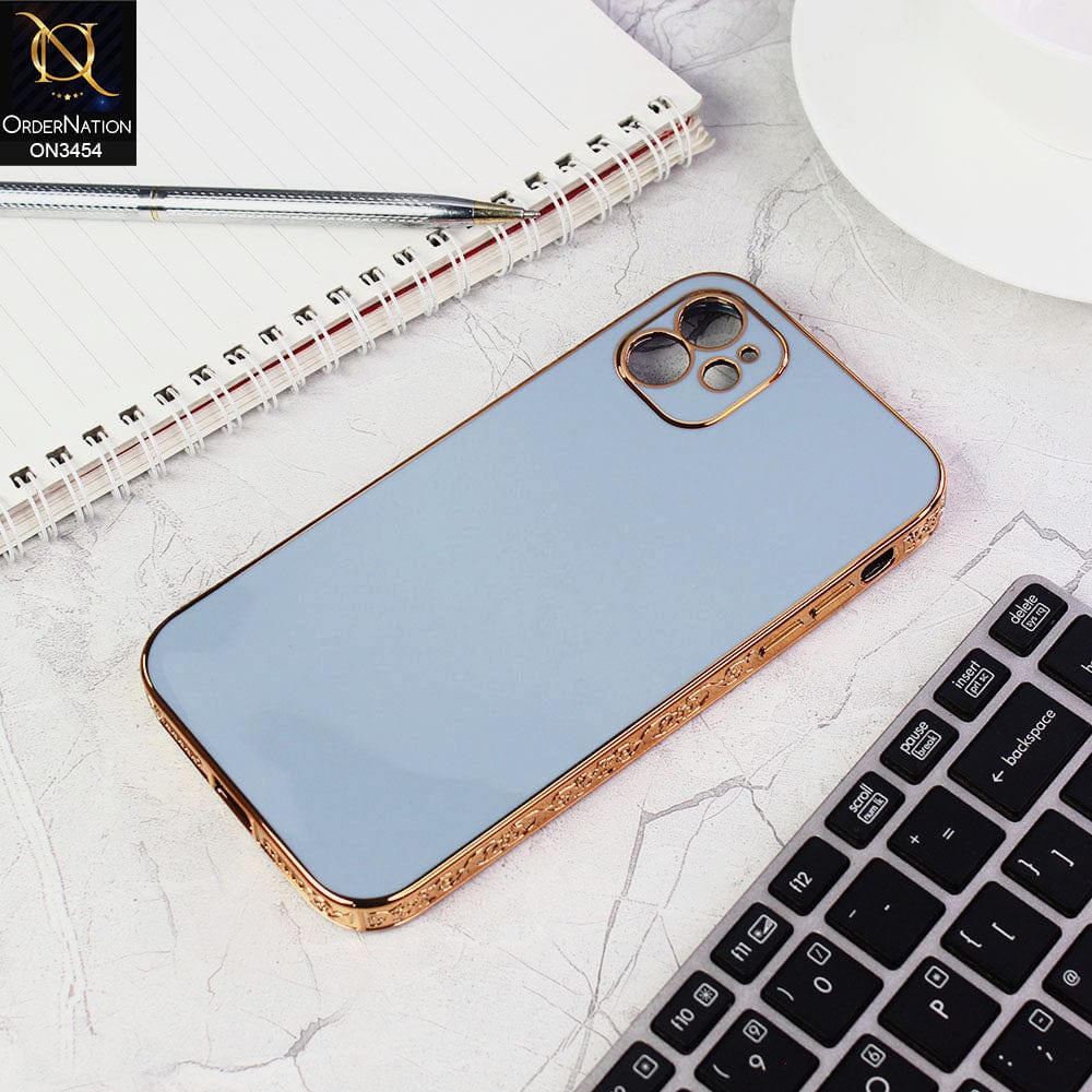 iPhone 11 Cover - Sierra Blue - Shiny Look Gold Electroplated Borders Soft Silicone Camera Protection Case