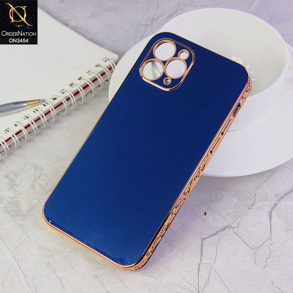 iPhone 11 Pro Cover - Dark Blue - Shiny Look Gold Electroplated Borders Soft Silicone Camera Protection Case