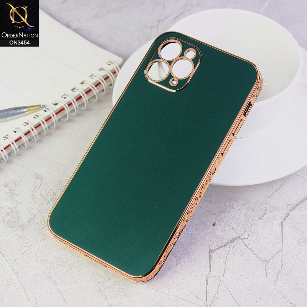 iPhone 11 Pro Cover - Green - Shiny Look Gold Electroplated Borders Soft Silicone Camera Protection Case