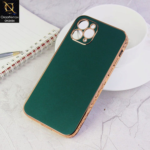 iPhone 11 Pro Cover - Green - Shiny Look Gold Electroplated Borders Soft Silicone Camera Protection Case
