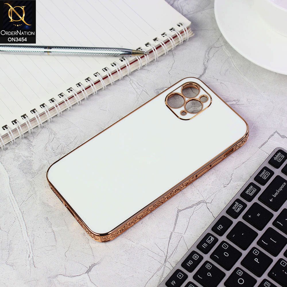 iPhone 11 Pro Cover - White - Shiny Look Gold Electroplated Borders Soft Silicone Camera Protection Case