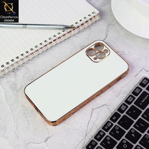 iPhone 11 Pro Cover - White - Shiny Look Gold Electroplated Borders Soft Silicone Camera Protection Case