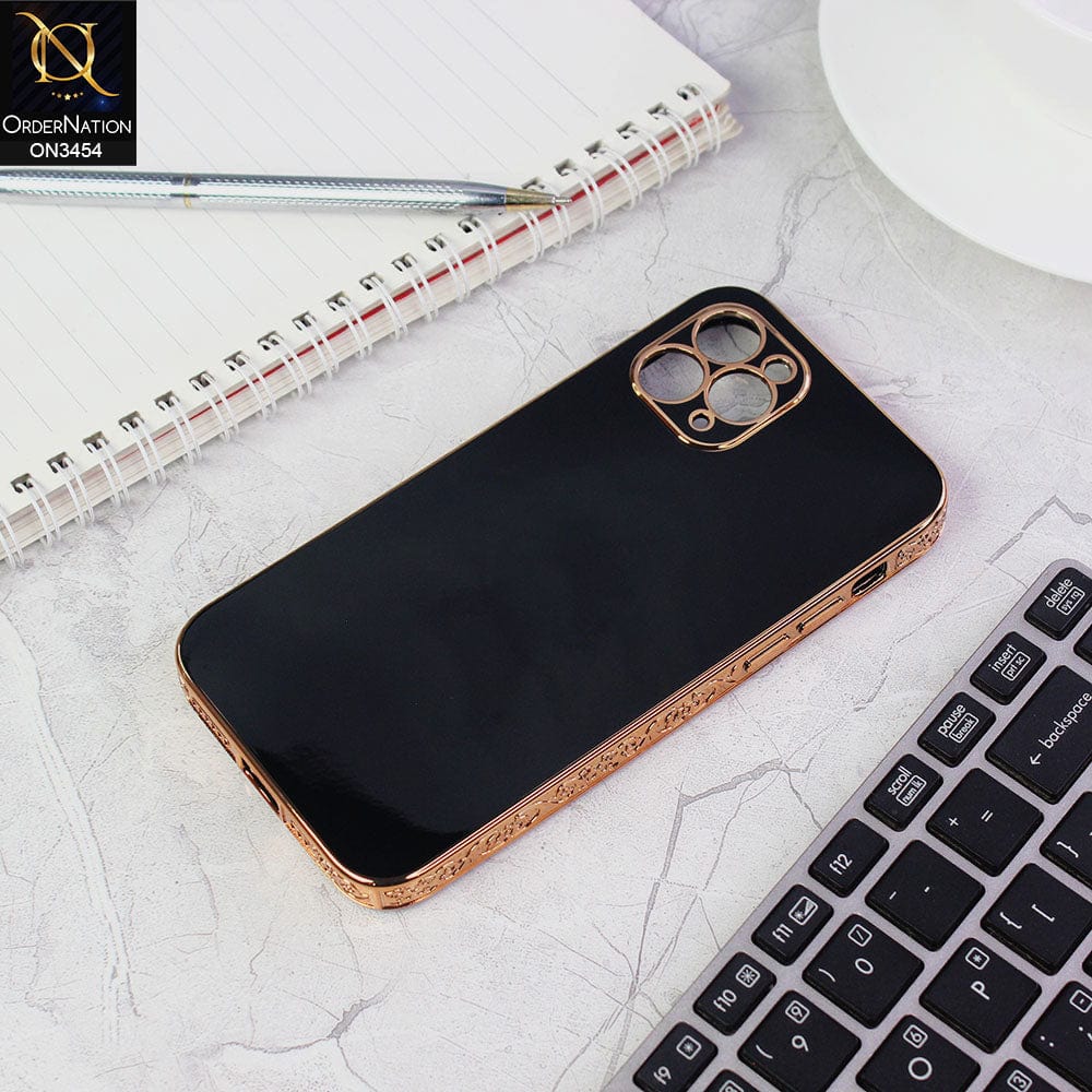 iPhone 11 Pro Max Cover - Black - Shiny Look Gold Electroplated Borders Soft Silicone Camera Protection Case