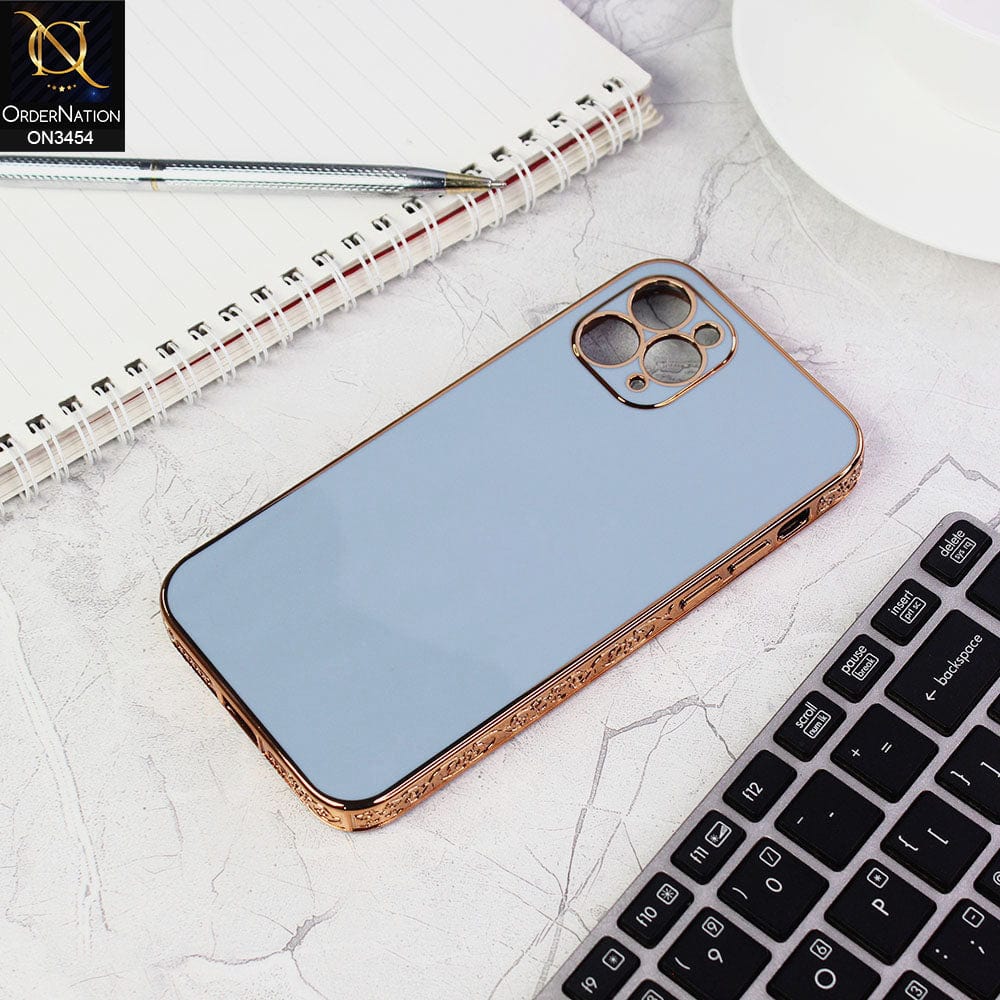 iPhone 11 Pro Max Cover - Sierra Blue - Shiny Look Gold Electroplated Borders Soft Silicone Camera Protection Case