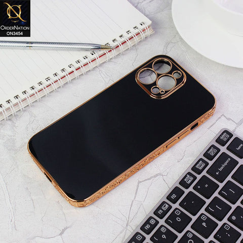 iPhone 12 Pro Max Cover - Black - Shiny Look Gold Electroplated Borders Soft Silicone Camera Protection Case