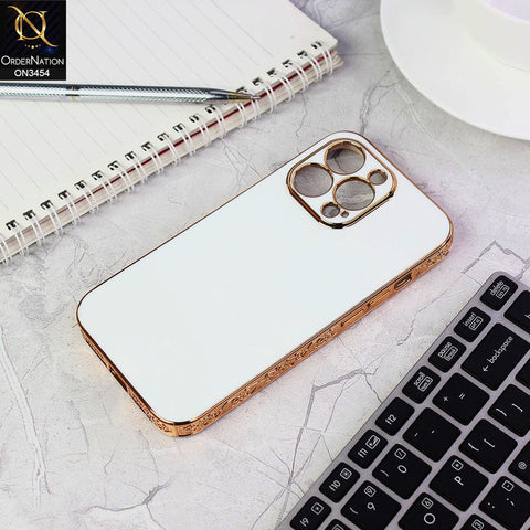 iPhone 13 Pro Cover - White - Shiny Look Gold Electroplated Borders Soft Silicone Camera Protection Case