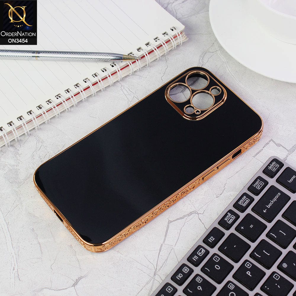 iPhone 13 Pro Max Cover - Black - Shiny Look Gold Electroplated Borders Soft Silicone Camera Protection Case