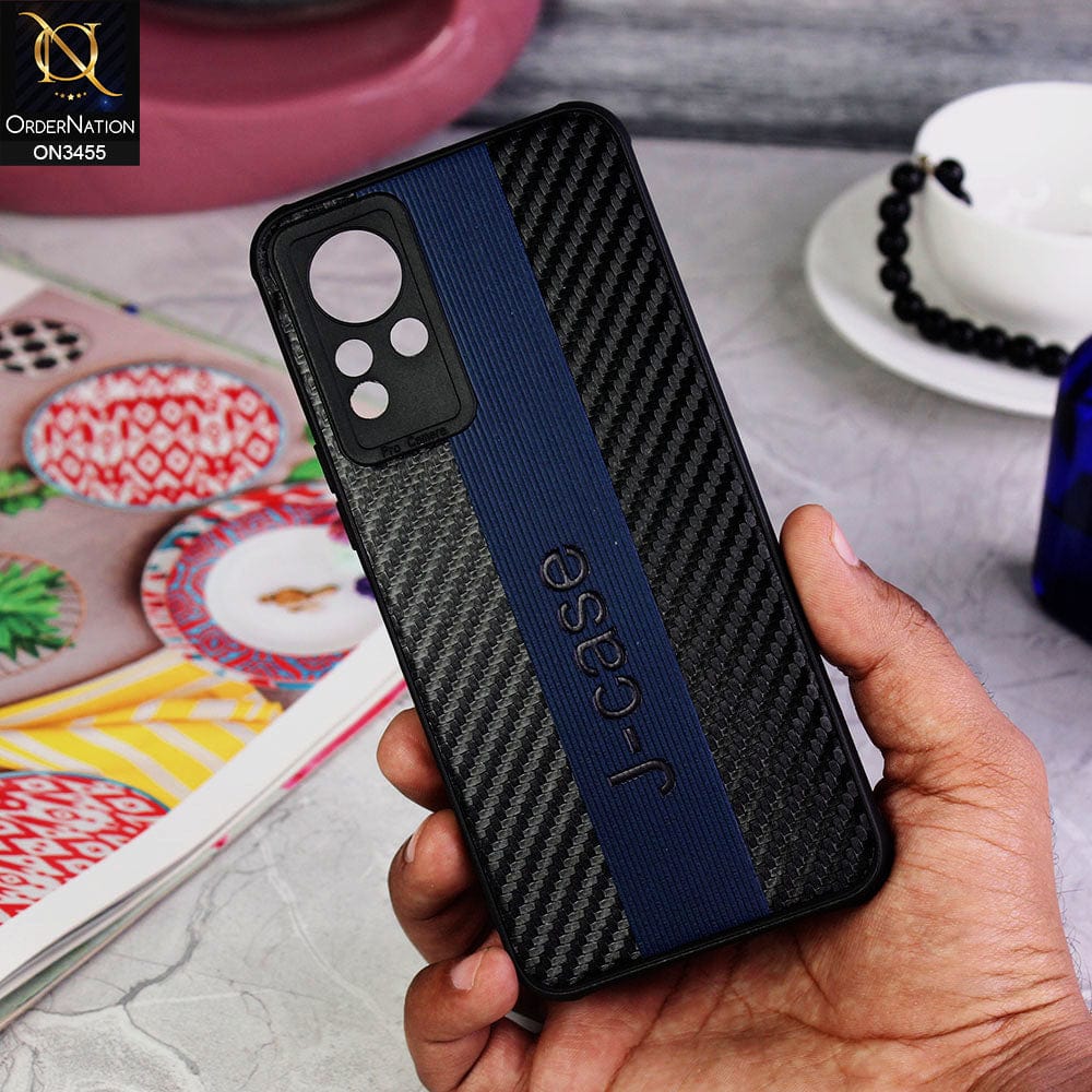 Infinix Note 11 Cover - Dark Blue - Carbon Fiber Texture Soft TPU Case