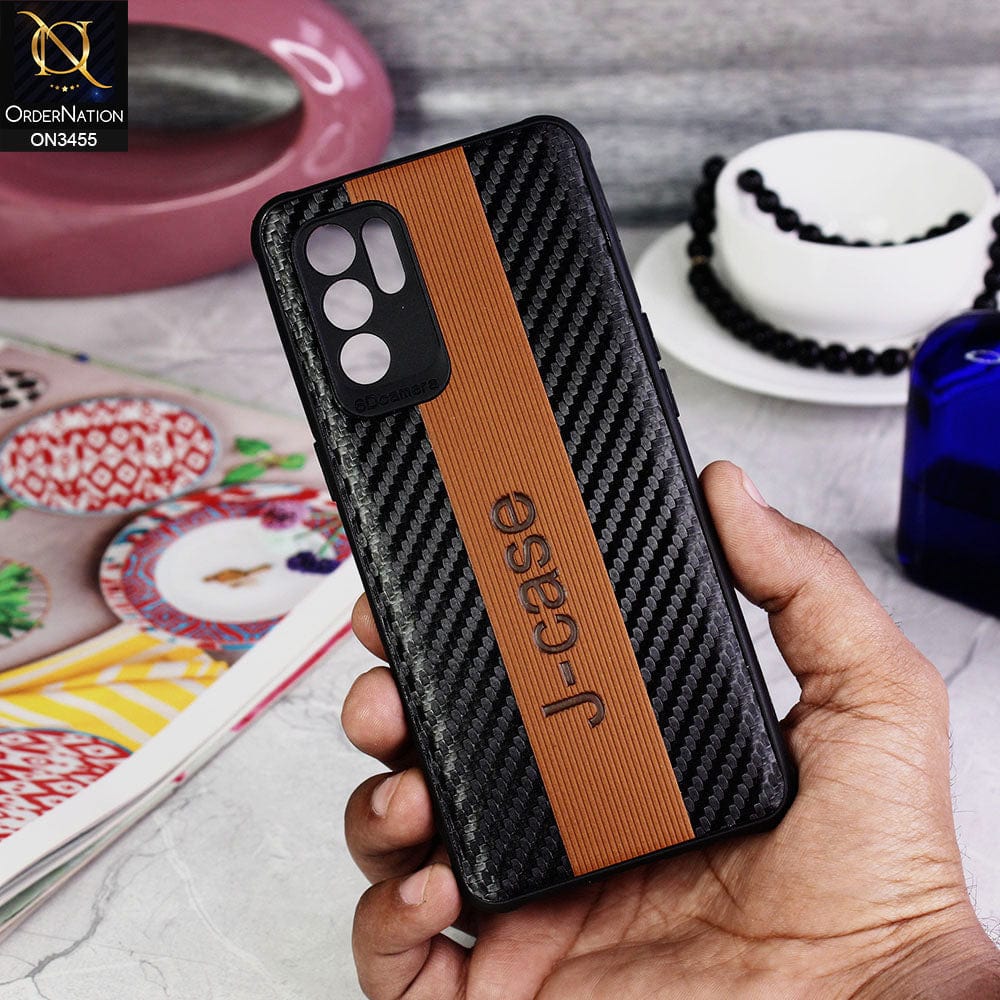 Oppo Reno 6 Cover - Brown - Carbon Fiber Texture Soft TPU Case