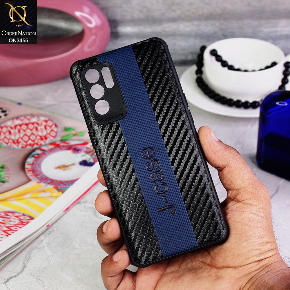 Oppo Reno 6 Cover - Dark Blue - Carbon Fiber Texture Soft TPU Case