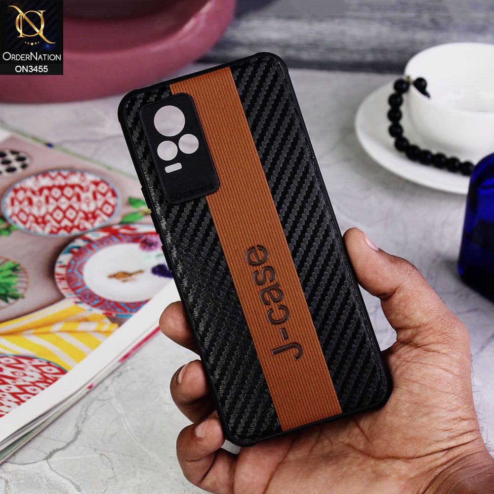 Vivo V21e Cover - Brown - Carbon Fiber Texture Soft TPU Case