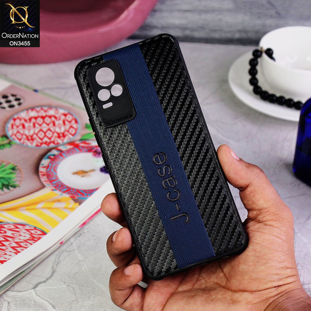 Vivo V21e Cover - Dark Blue - Carbon Fiber Texture Soft TPU Case