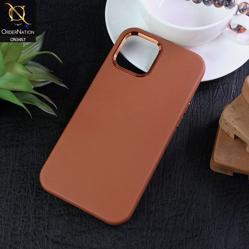 iPhone 11 Cover - Brown - Electroplated Camera Ring Leather Texture Soft Case
