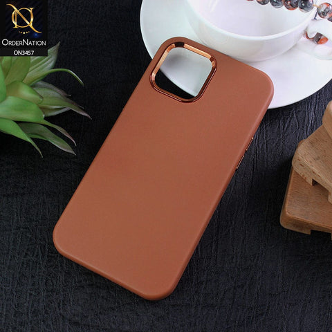 iPhone 11 Cover - Brown - Electroplated Camera Ring Leather Texture Soft Case