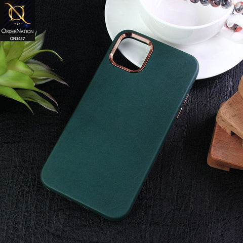 iPhone 11 Pro Max Cover - Dark Green - Electroplated Camera Ring Leather Texture Soft Case