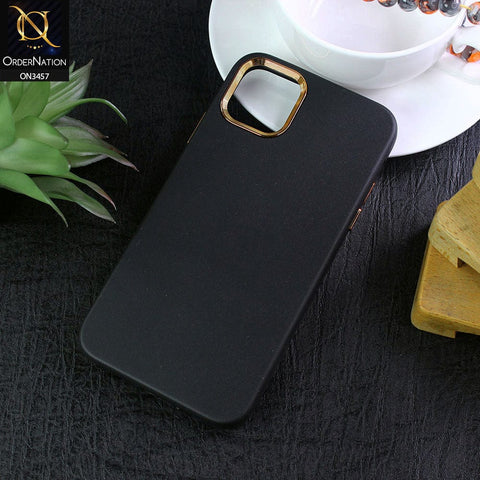 iPhone 12 Pro Max Cover - Black - Electroplated Camera Ring Leather Texture Soft Case