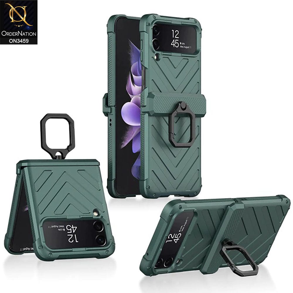 Samsung Galaxy Z Flip 3 5G Cover - Green - Magnetic Hinge Anti-Drop Shockproof Hard Case with Ring Holder