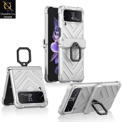 Samsung Galaxy Z Flip 3 5G Cover - Silver - Magnetic Hinge Anti-Drop Shockproof Hard Case with Ring Holder