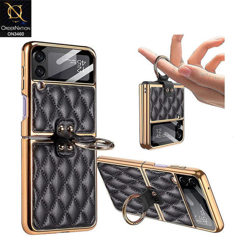 Samsung Galaxy Z Flip 4 5G Cover - Green - Woven Leather Pattern Electroplated Edges Hard Case with Ring Holder