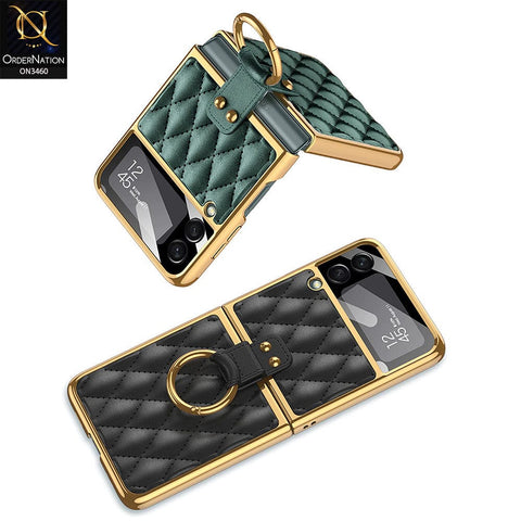 Samsung Galaxy Z Flip 4 5G Cover - Sky Blue - Woven Leather Pattern Electroplated Edges Hard Case with Ring Holder