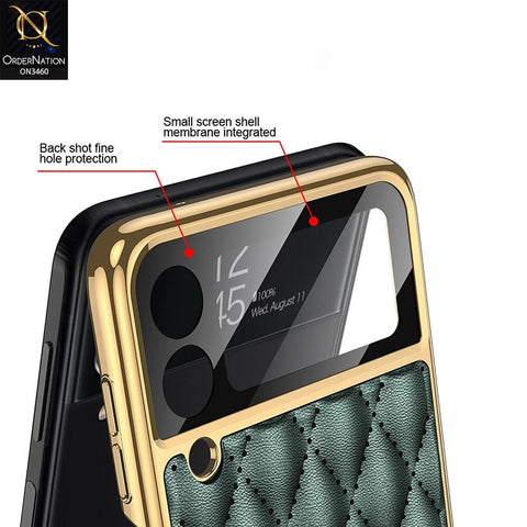 Samsung Galaxy Z Flip 4 5G Cover - Black - Woven Leather Pattern Electroplated Edges Hard Case with Ring Holder