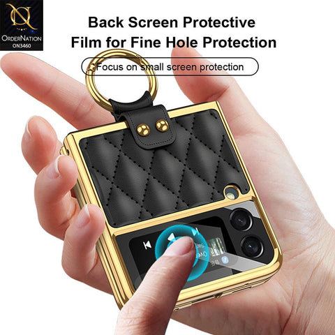 Samsung Galaxy Z Flip 4 5G Cover - Sky Blue - Woven Leather Pattern Electroplated Edges Hard Case with Ring Holder