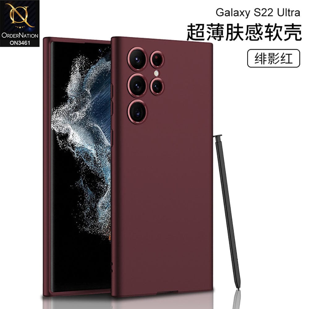 Samsung Galaxy S22 Ultra 5G Cover - Maroon - Soft Silicone Shock Proof Camera Protection Protective Case