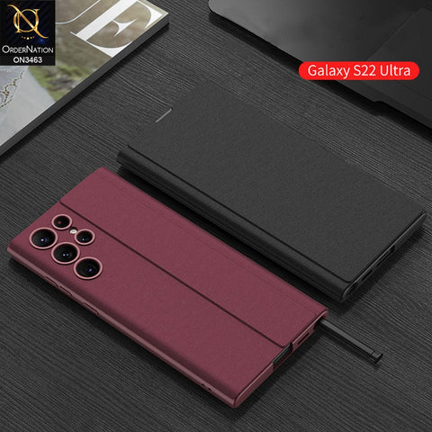 Samsung Galaxy S22 Ultra 5G Cover - Black Design 2 - Carbon Fiber Texture TPU Leather Flip Book Soft Protective Case