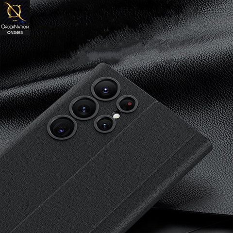Samsung Galaxy S22 Ultra 5G Cover - Black Design 1 - Soft Silicone TPU Leather Flip Book Protective Case