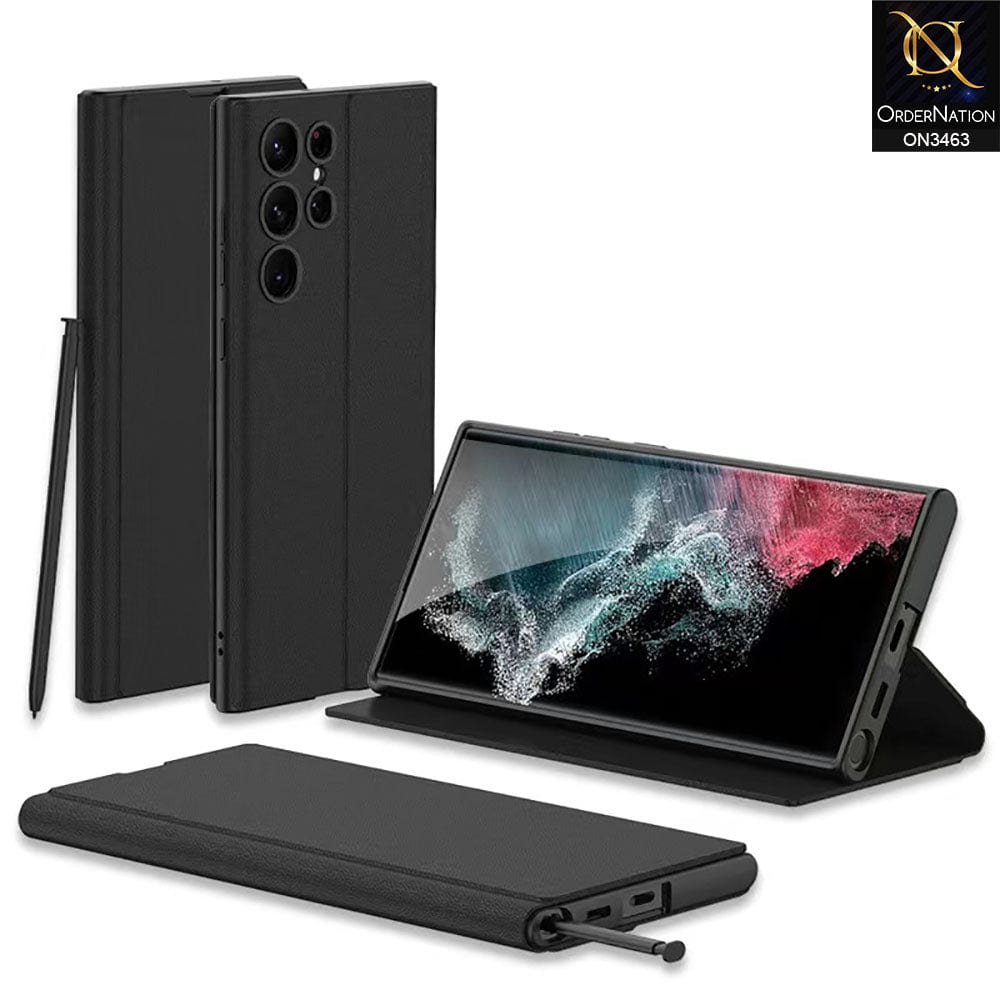 Samsung Galaxy S22 Ultra 5G Cover - Black Design 1 - Soft Silicone TPU Leather Flip Book Protective Case