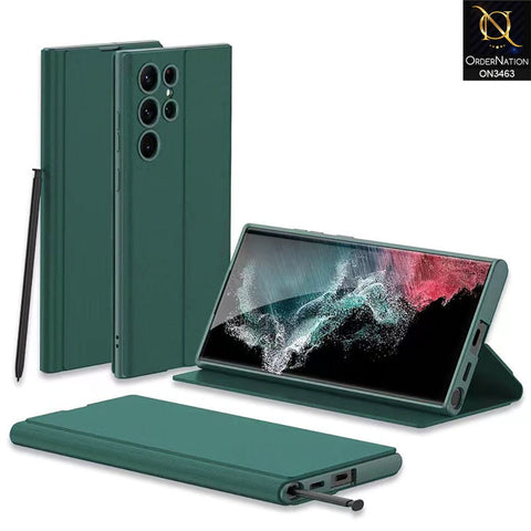 Samsung Galaxy S22 Ultra 5G Cover - Green - Soft Silicone TPU Leather Flip Book Protective Case