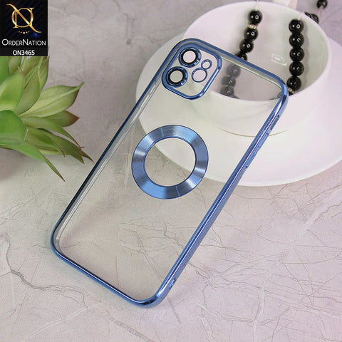 iPhone 12 Cover - Seirra Blue - Soft Color Borders Logo Hole With Camera Protection Clear Back Case