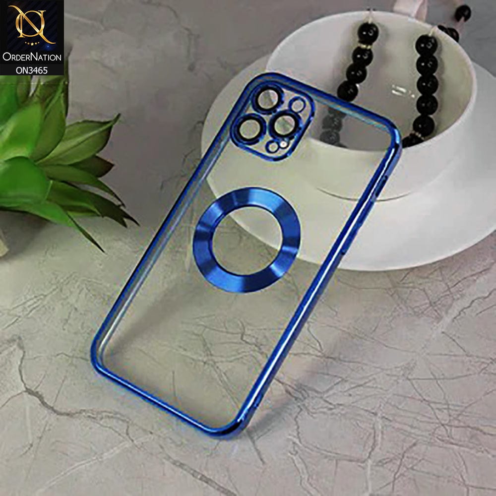 iPhone 12 Pro Max Cover - Dark Blue - Soft Color Borders Logo Hole With Camera Protection Clear Back Case