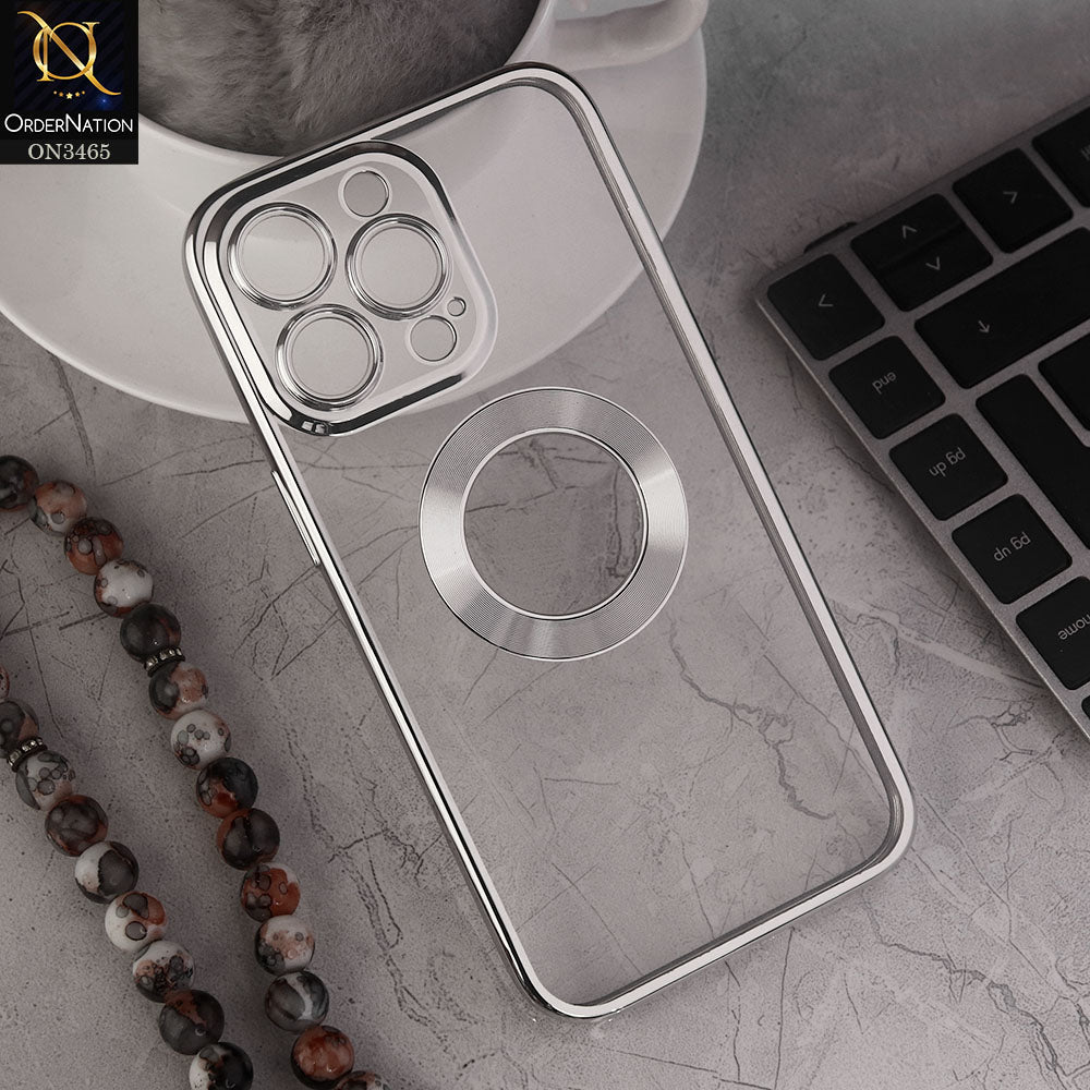 iPhone 12 Pro Cover - Silver - Soft Color Borders Logo Hole With Camera Protection Clear Back Case